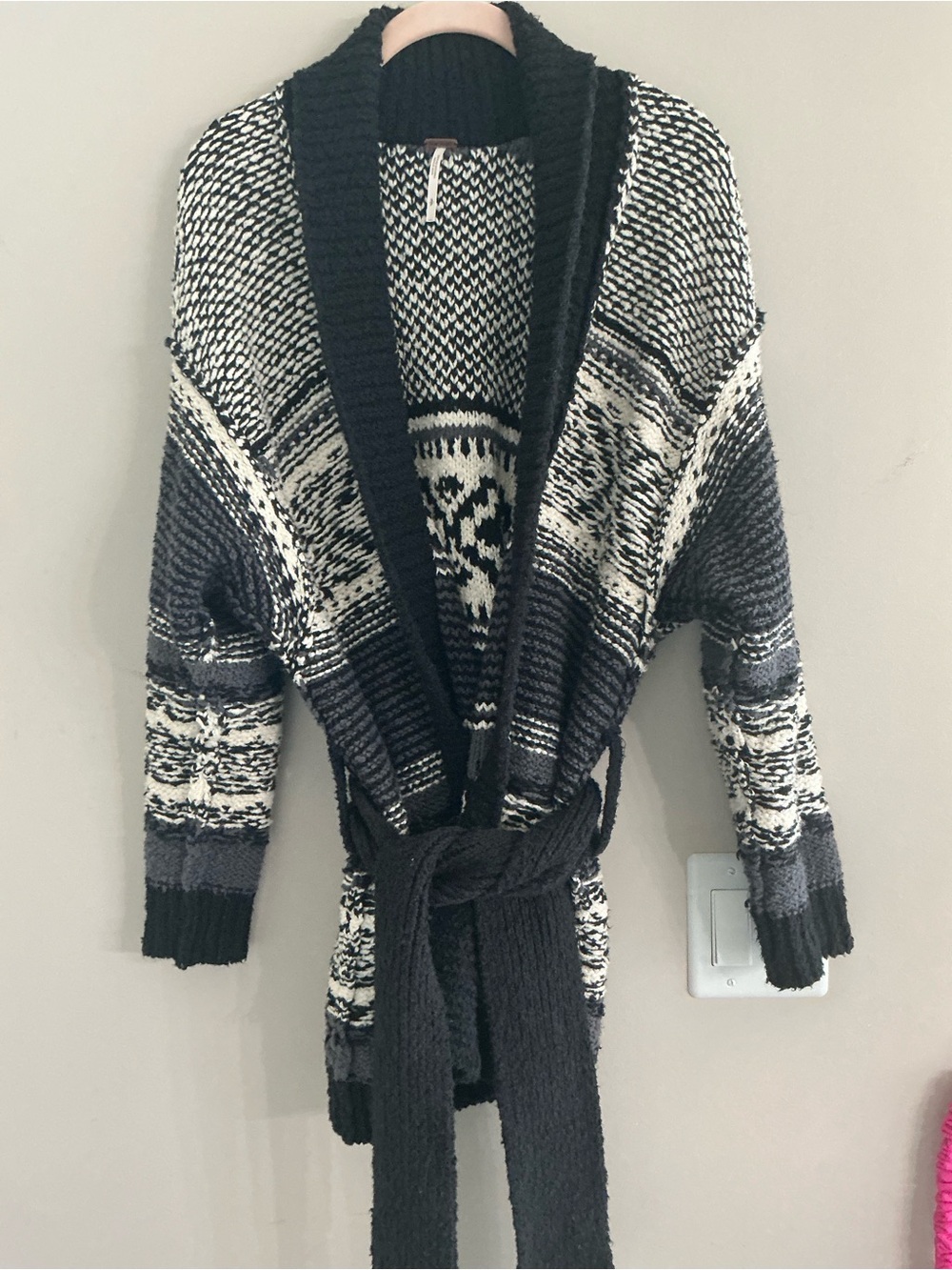 Free People Black & White Patterned Shawl Cardigan Sweater - Picture 2 of 3